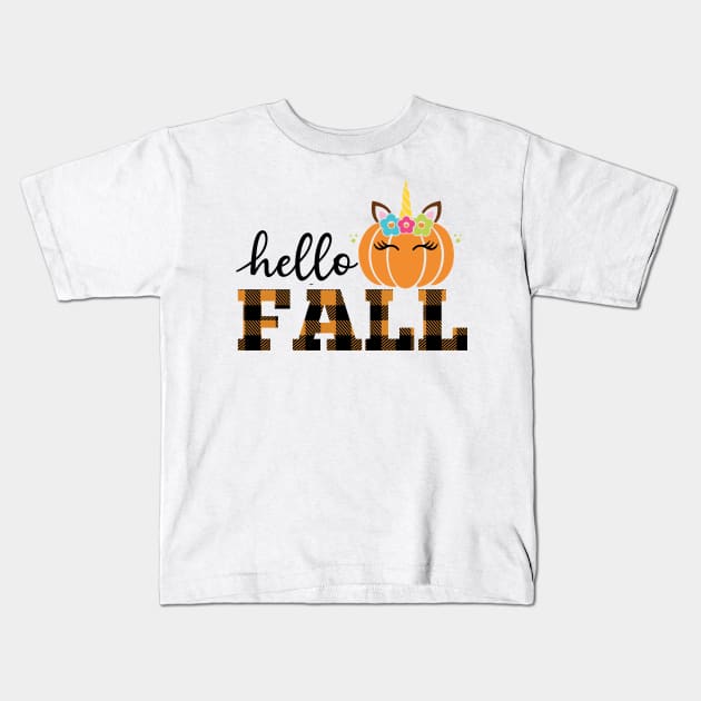 Say Hello Fall with a Unicorn Attitude (light bg) Kids T-Shirt by ThinkLMAO